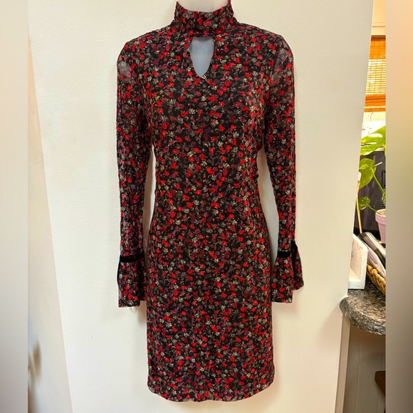 Vintage Libby Edelman black floral dress size XS - Picture 1 of 4